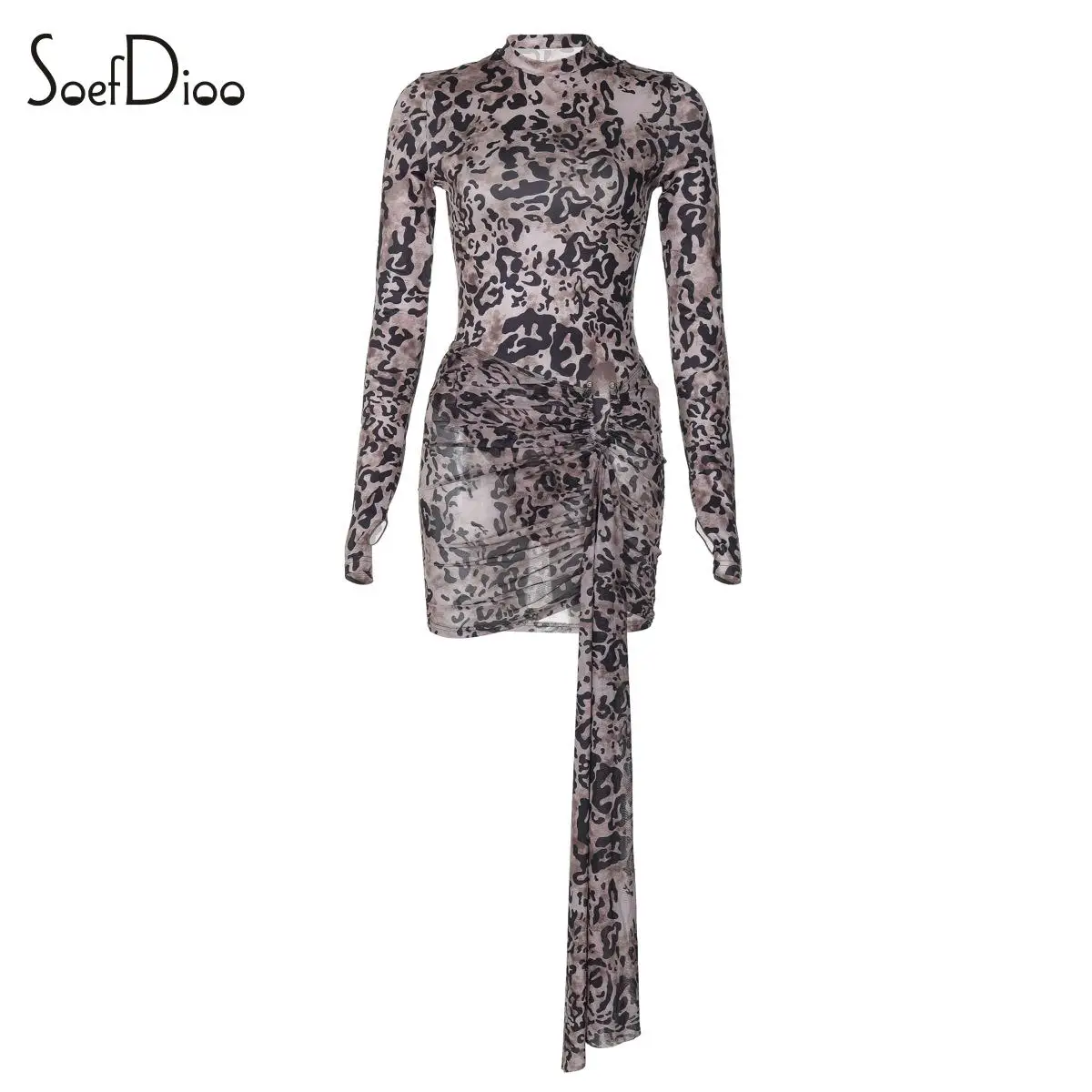 

Soefdioo Sexy Leopard Print Full Sleeve Bodysuits and Mesh Pleated Skirt 2 Piece Sets Womens Outfits 2025 Spring Party Clubwear