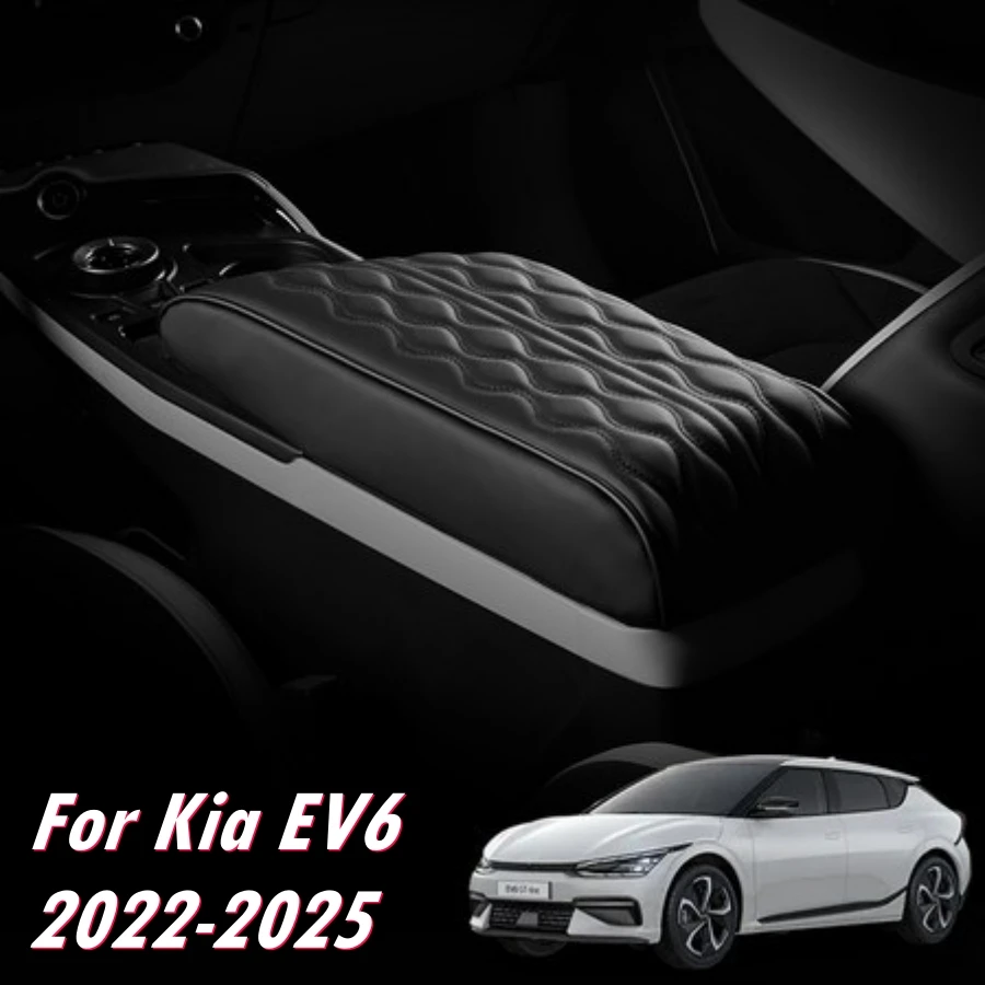 Black Heighten Armrest Cover For Kia EV6 2022-2025 PU Leather With Sponge Center Console Protector For EV6 Arm Rest Lid Cover