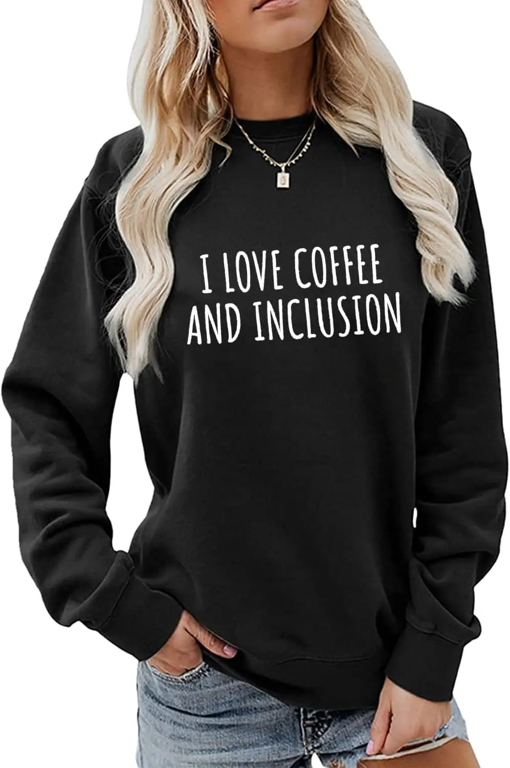 I Love Coffee and Inclusion Sweatshirt, Autism Mom Sweater Women Pullover Tops Special Education Teacher Shirt Gifts