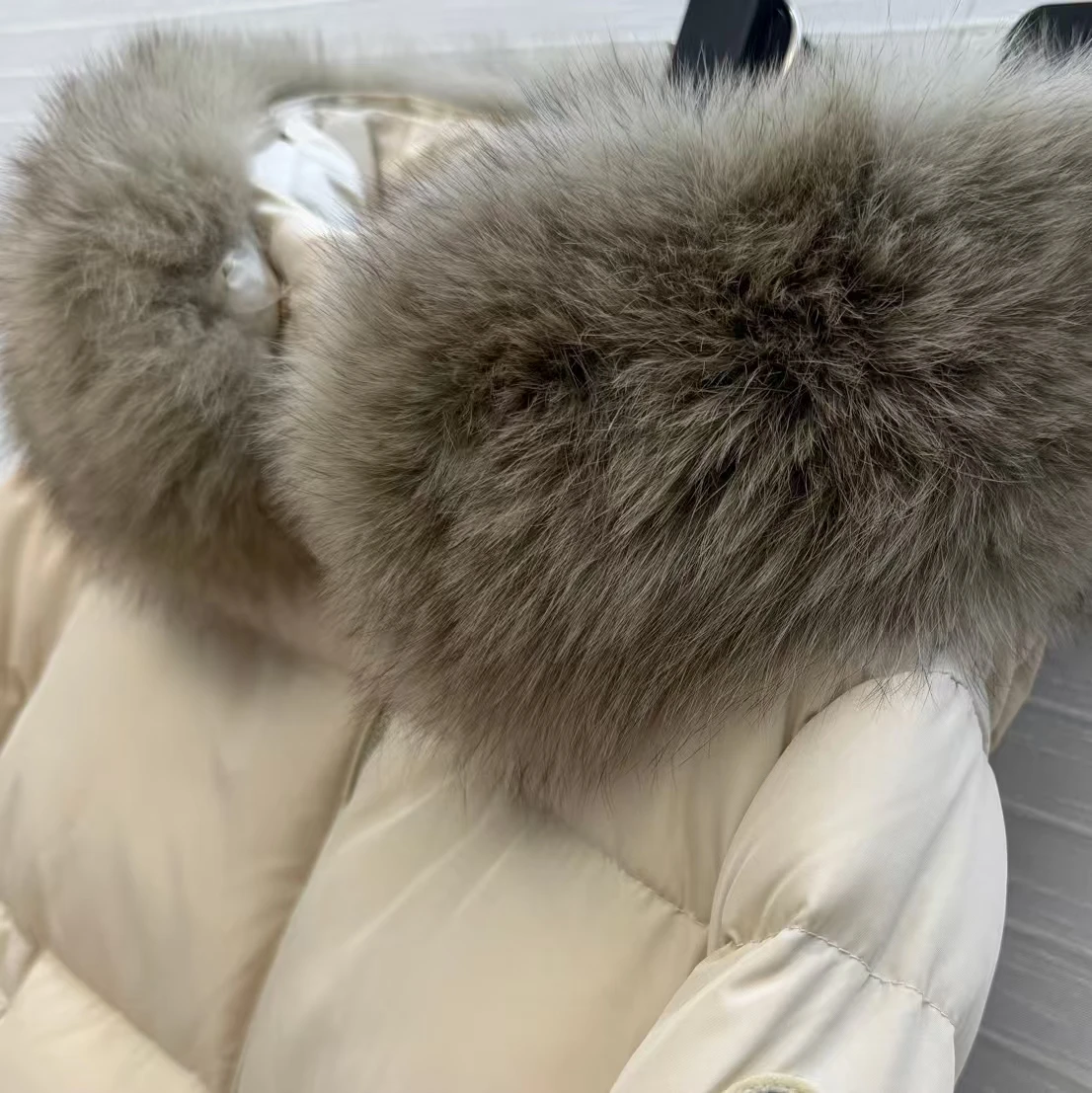 Autumn and winter new fashionable detachable fox fur collar hooded large A doll version short down jacket for women