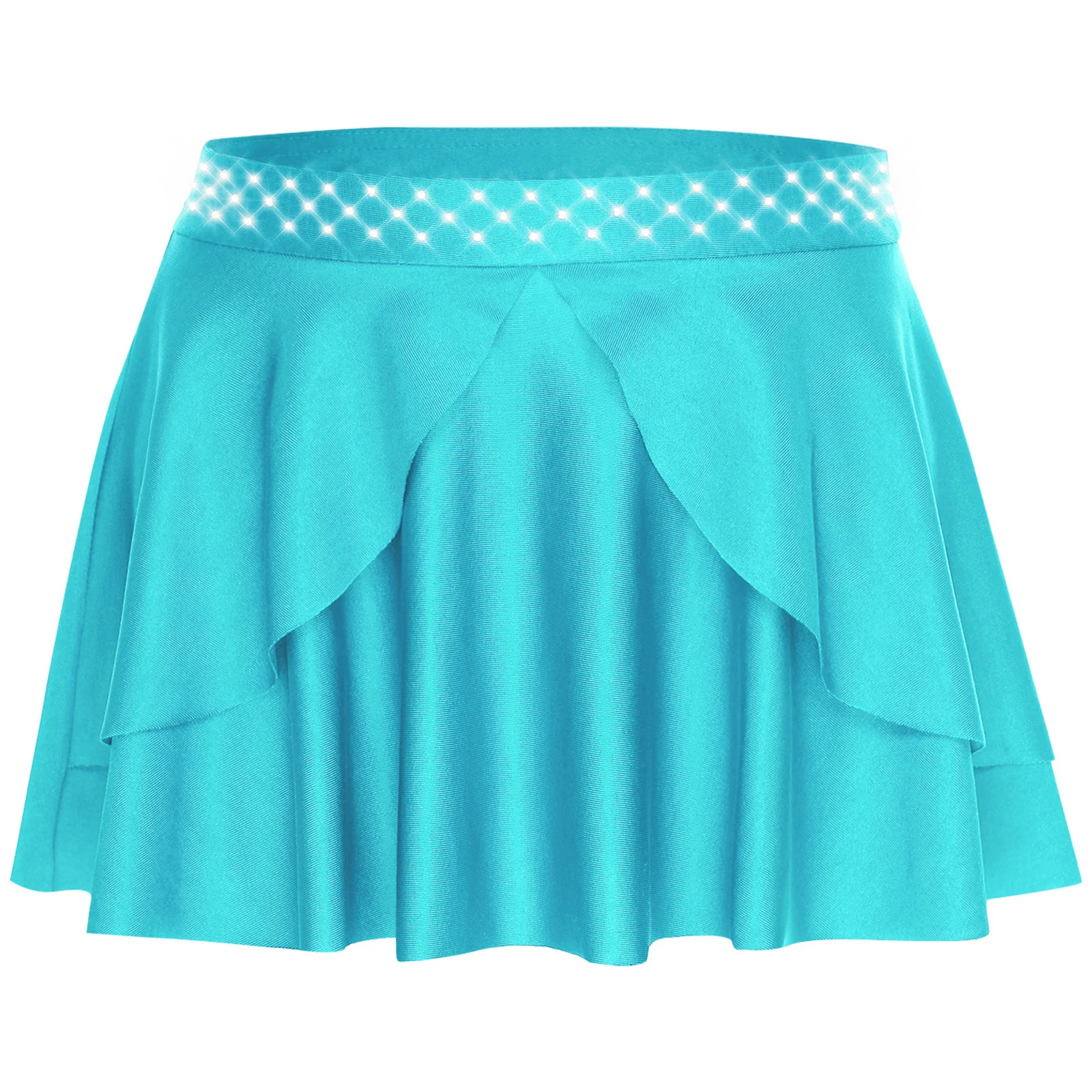 Dziecięcy strój do tańca lirycznego dla dziewczynek, top typu halter z krzyżującymi się ramiączkami na plecach, błyszczące cyrkonie, krótki top + spódnica do łyżwiarstwa figurowego, baletu, jazzu, latynoamerykańskie.