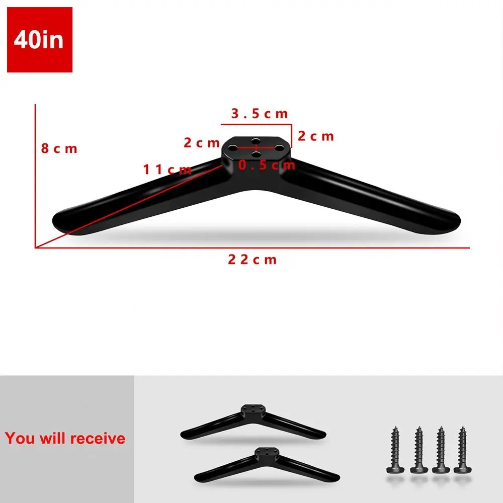 أرجل حامل قاعدة تلفزيون عالمية جديدة مع براغي سوداء للتلفزيون على سطح الطاولة وأجهزة قابلة للتعديل لغرفة النوم