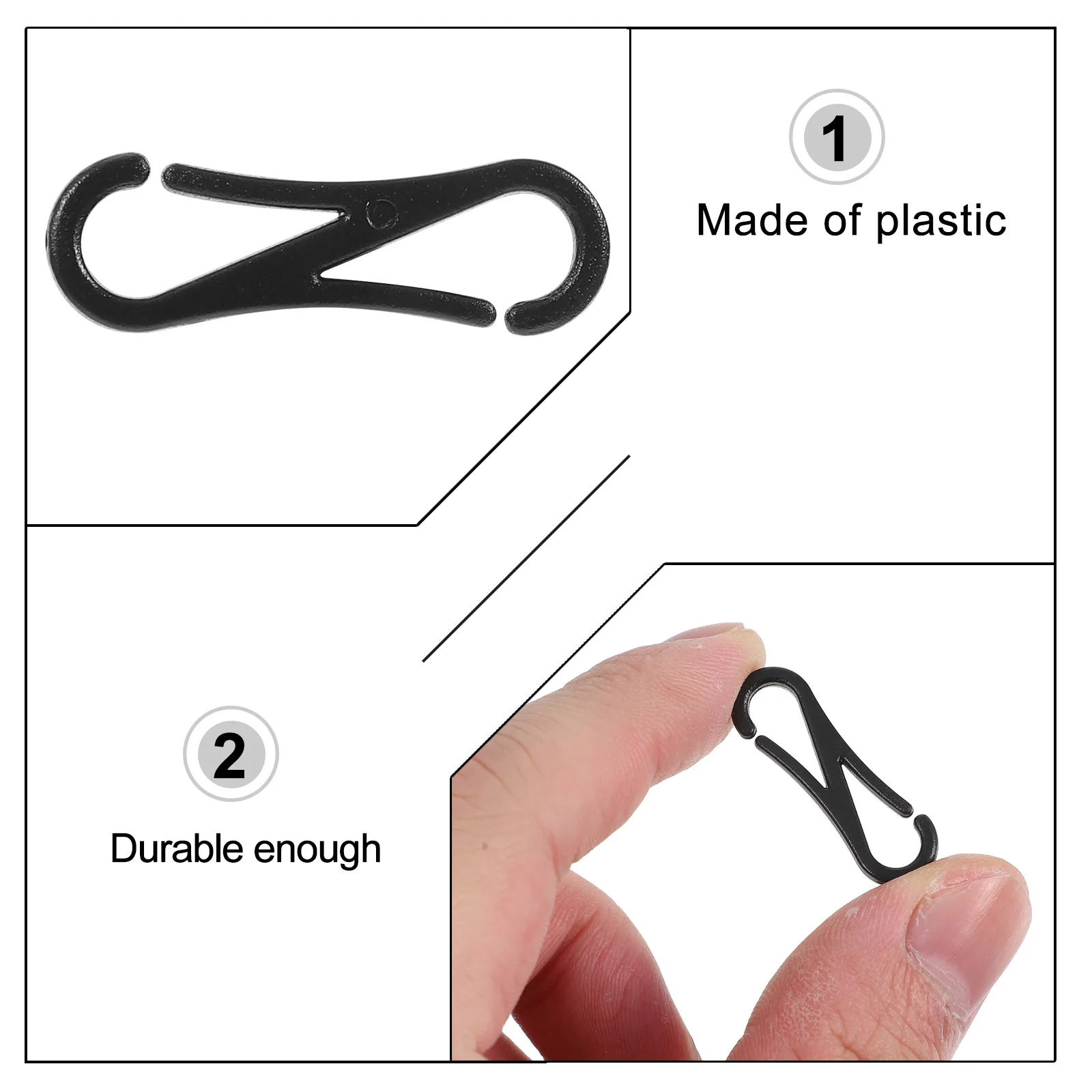 

100pcs Black Plastic Hooks Lanyard Anti UV Durable S Shape Snap Clips Carabiner Keychain Purse Zipper ID Cards Jewelry Making