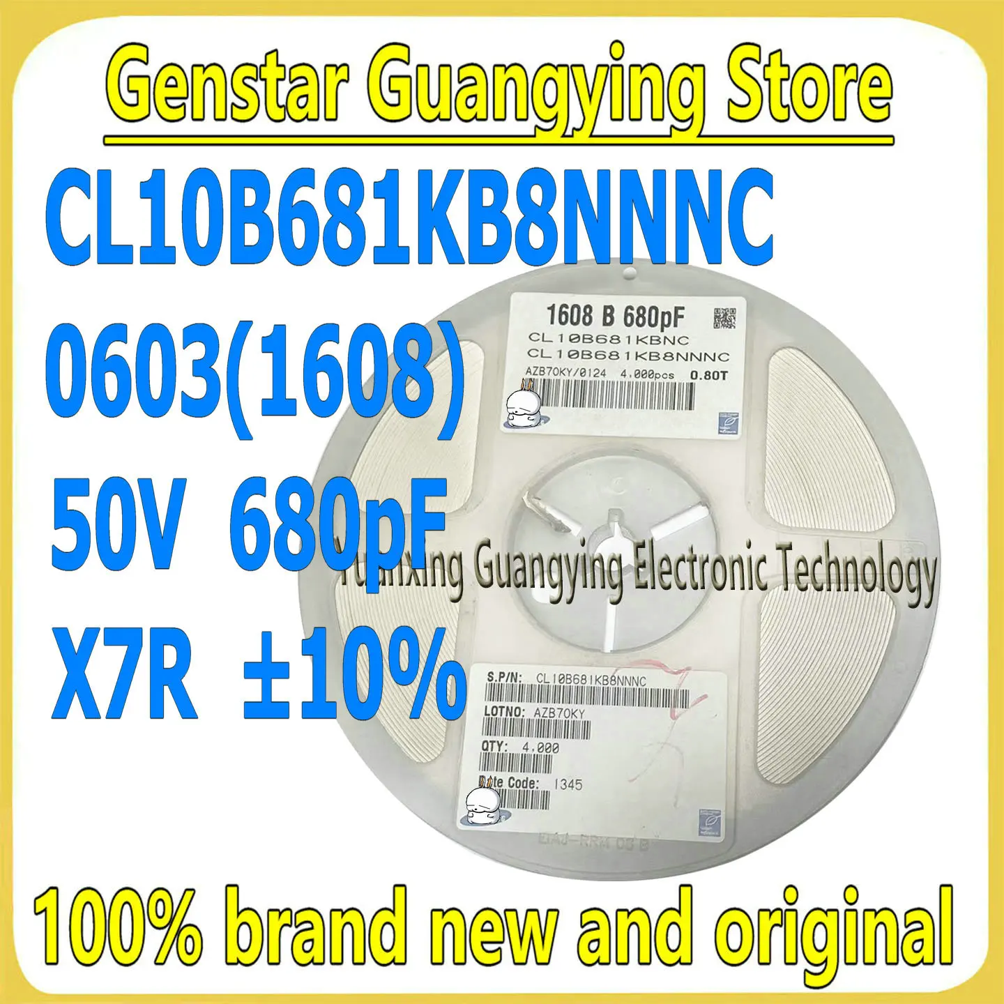 (100 pieces) 0603 ceramic capacitor, 1608, 50V, 680pF, X7R, ±10%, CL10C220JB8NNNC, surface-mount capacitor, 100% brand new