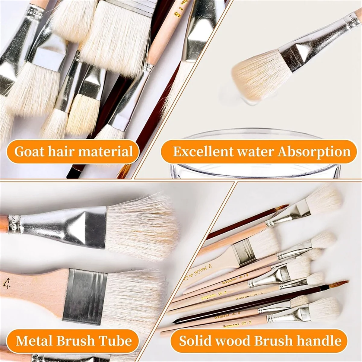 Pennello per scopa per pittura acrilica, 10 pennelli per smalto per ceramica Set di pennelli per scopa in misto pelo di capra per pittura acrilica in ceramica