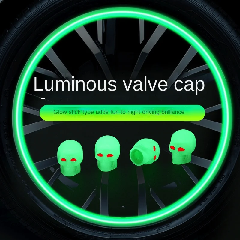 Skull Head Car Tire Luminous Valve Cap Car Bicycle Electric Vehicle Motorcycle Valve Cap Valve Core