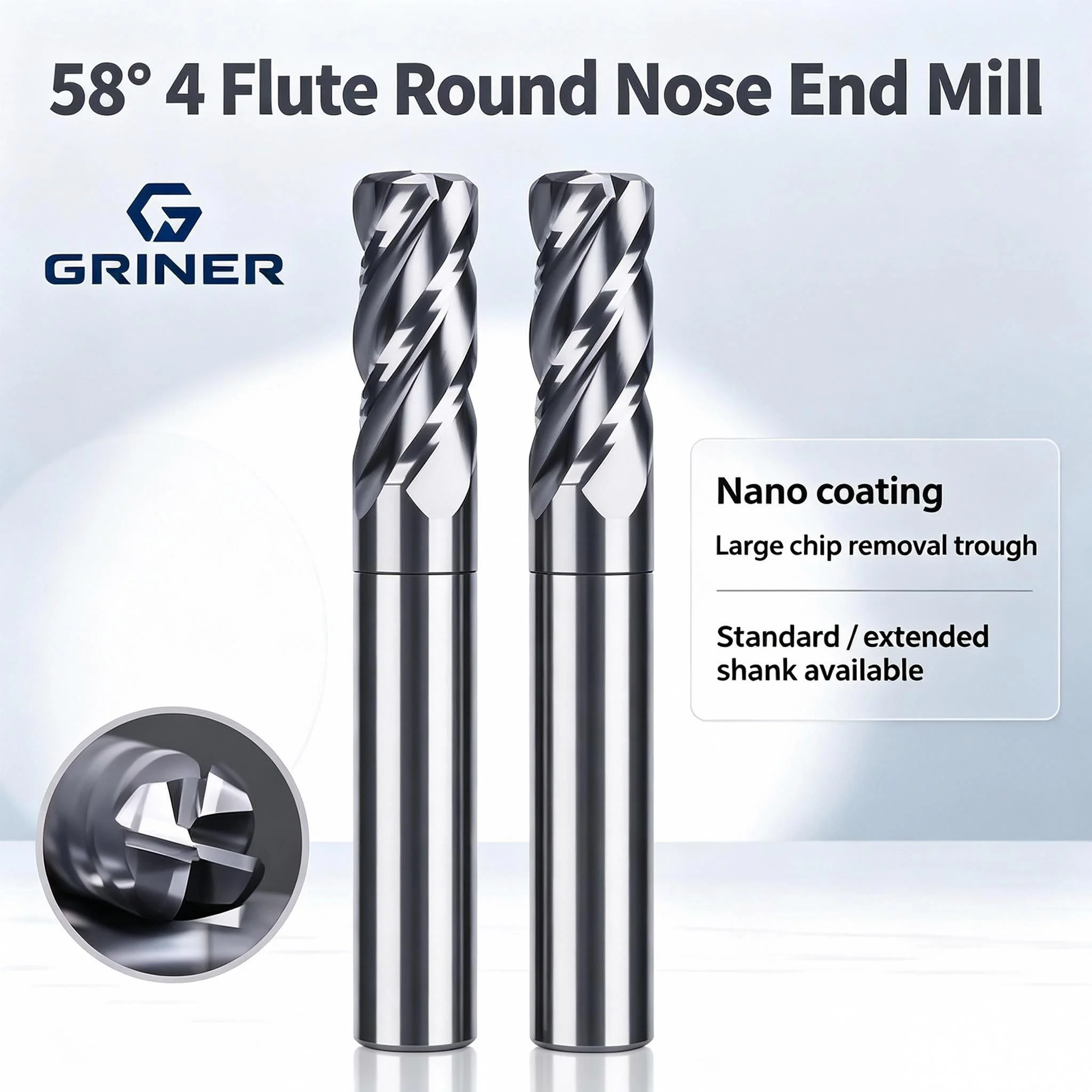 GRINER EMR R6 Bull Nose Milling Tool Holder Anti‑Vibration Hardened Long Reach Arbor For CNC Machining Center, 20/25/32/35/40mm