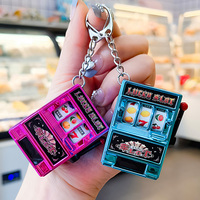Cartoon Stress Reliever Keychains Coin Operated Games Toy Fruit Slot Machine Mini Lucky Jackpot Kids Adult