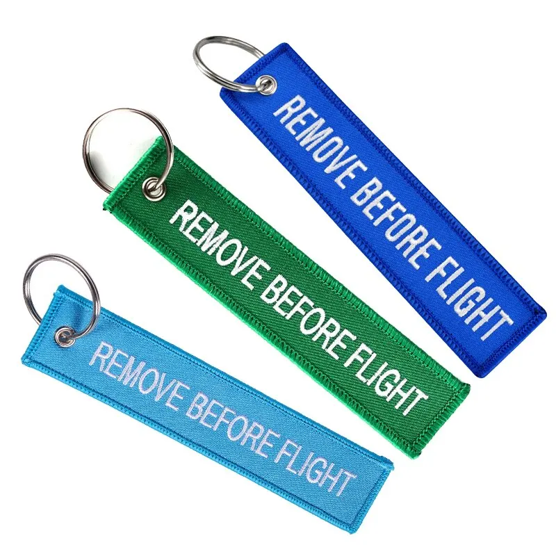 3pcs Text Both Sides Embroidery REMOVE BEFORE FLIGHT Rectangle Keychain Motorcycle Key Chain Accessories Souvenir Wholesale