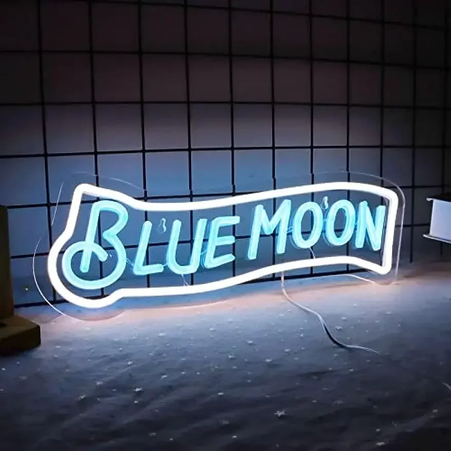 Blue Moon Neon Signs for Wall Decor for Bar Pub Restaurant Christmas Birthday Party Gift Led Art Wall Decorative Crs Light Sign