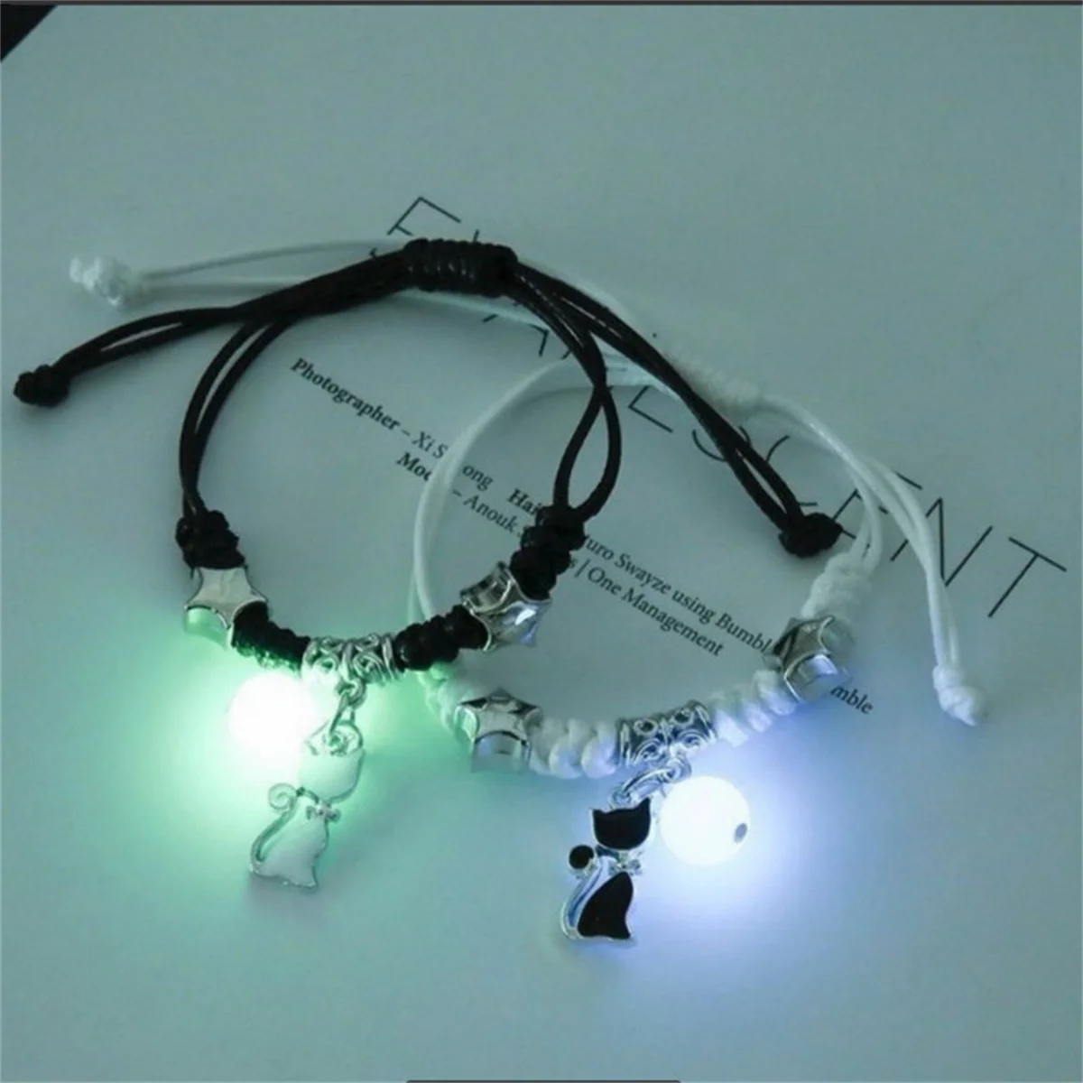 Moda pulseira de pérolas luminosas para casal, estrela charme, gato, flor, coração, chave, fechadura, cruz, combinando, amigo, jóias para mulheres, homens