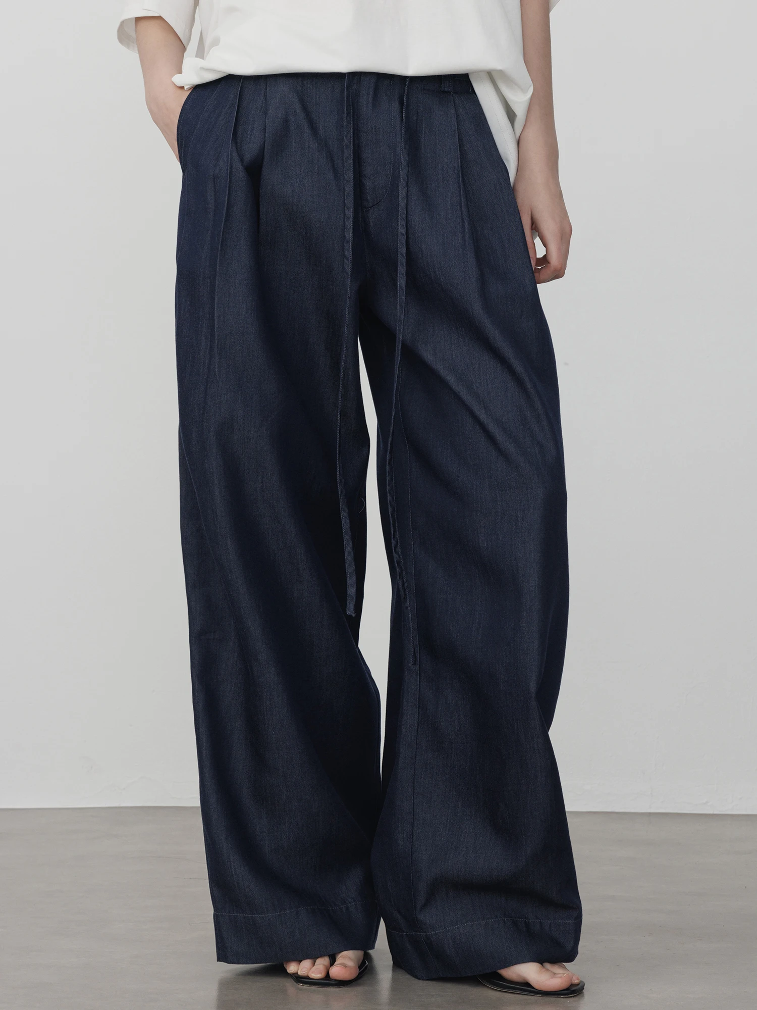 

Элегантные широкие брюки женские летние 2026 с завязками, повседневные, утягивающие, с высокой талией, из смесового хлопка, свободного кроя