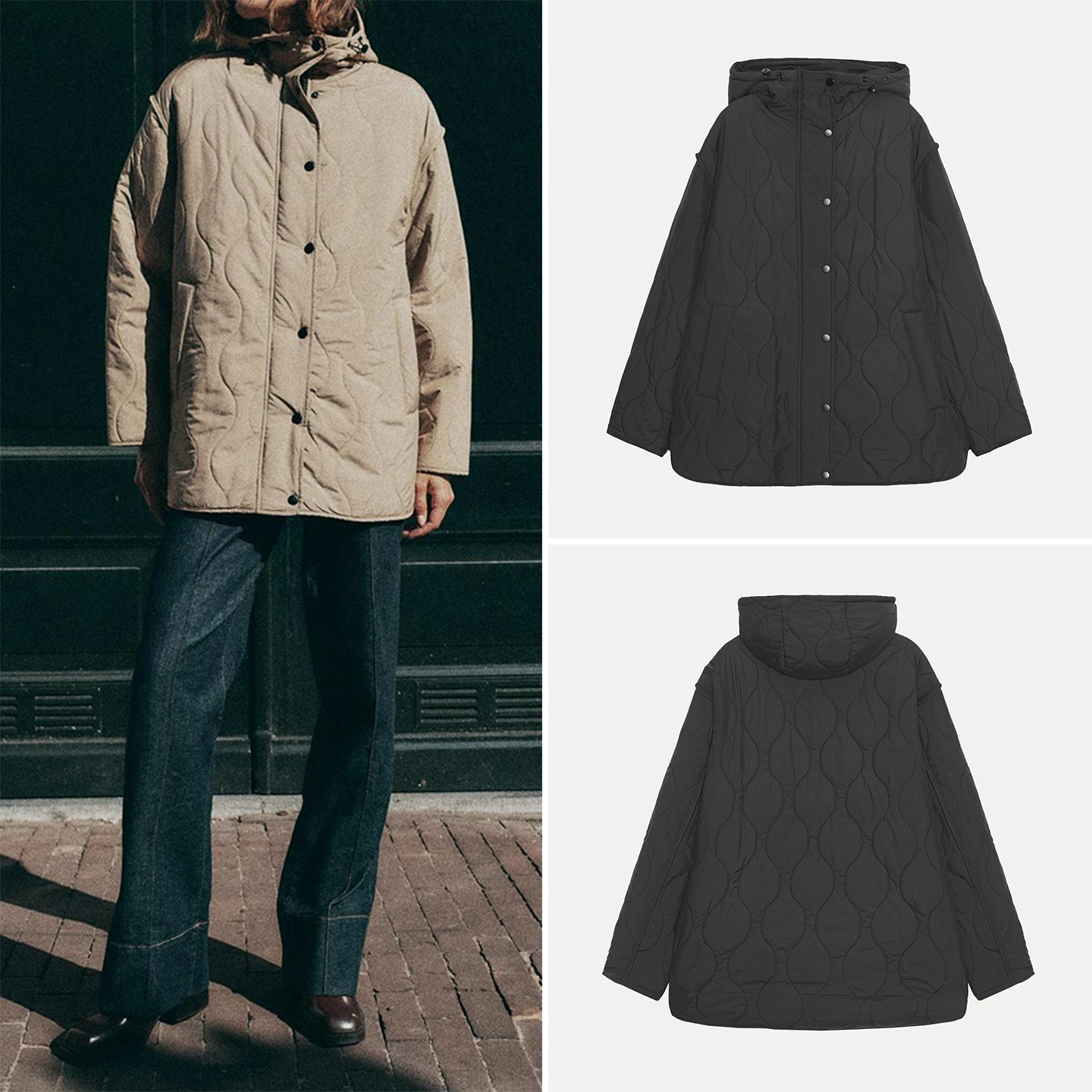 

Z Women's Cotton Jaet Hooded Stand Collar ket Waterproof New Arrival 2025 Commute Sle Long Sve Color