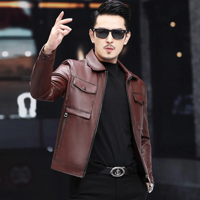 leather 100% genuine fur coat men jacket2023 New Haining Goat Leather Men's South Korean Cool Locomotive Jacket Fashion Autumn