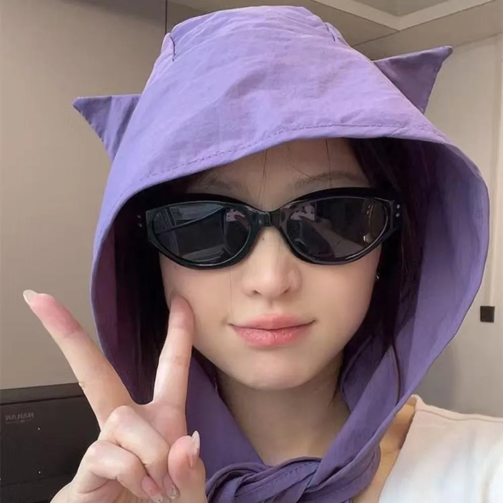 

Funny Solid Color Little Devil Hat Lace-up Fast-drying Lace-up Pullover Hat Pullover Style Shawl Shape Y2K Shawl Hat Daily Use