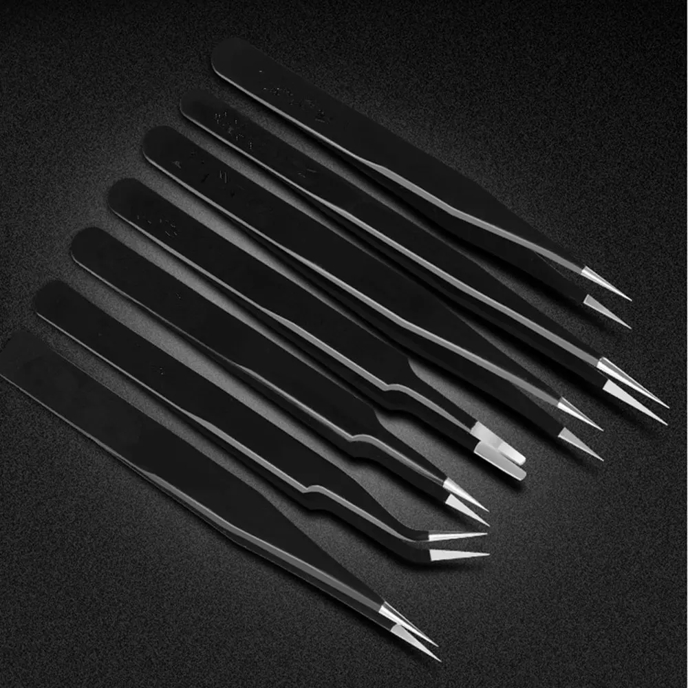 ESD Anti-Static Stainless Steel Tweezers Precision Maintenance Industrial Electronic Repair Tool Home Model Making Hand Tools