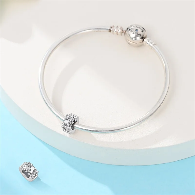 خاتم خطوبة من الفضة الإسترليني عيار 925 مع خرز ثابت، مناسب لتصميم شخصي لسلاسل المجوهرات، كهدية للنساء