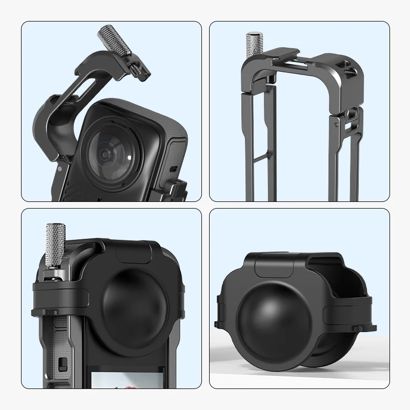 For Insta360 X4 Camera Magnetic 2 Claw Metal Rabbit Cage Cold Shoe Expansion Frame Protective Shell Motorcycle Riding Accessory