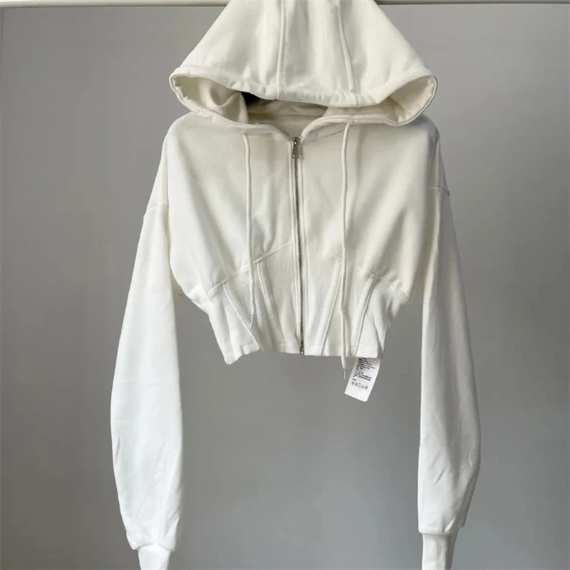 

Ladies Spring and Autumn New etro solid Color Hooded Short Coat Sweater Short Waist Long Sleeve Cardigan Jacket Short Coats