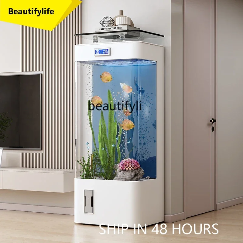 53 Light luxury fish tank living room small integrated floor glass aquarium ecological new model