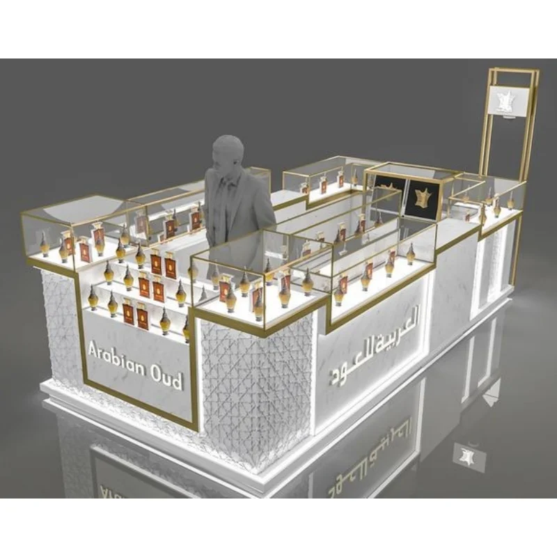 

2025customized.High Quality Perfume Store Showcase Design Cosmetic Perfume Counter Display Arabic Luxury Perfume Display Kiosk