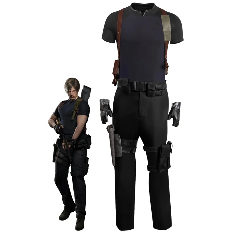 레온 코스프레 남성 코스튬 게임 레지던트 4 요원 롤플레이 판타지아 의상, 남성 변장 할로윈 카니발 파티 의상