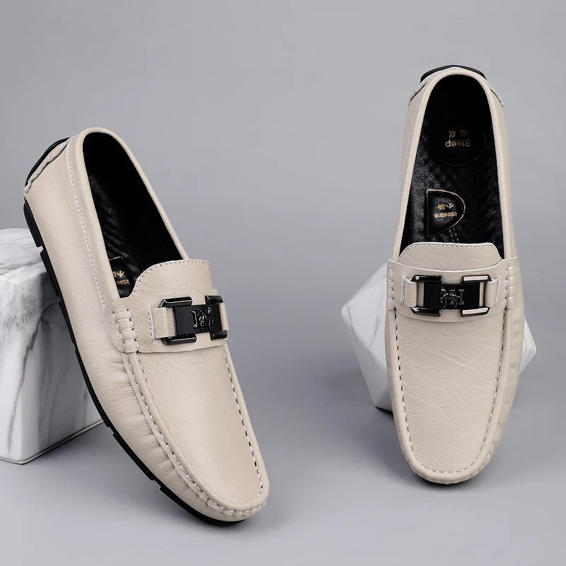 الرجال المتسكعون القيادة أحذية من الجلد الربيع والصيف مجموعة منخفضة القدم حذاء كاجوال جلخ الجلود شقة كبيرة الحجم أحذية رجالي #5