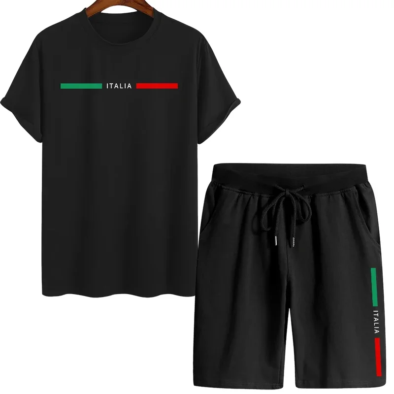 

Exercise Men's Short Suit Casual O-neck T-shirt+Shorts 2 Pcs Set Gym Sports Jogging Shorts Set Summer Hot Sale Street Tracksuit