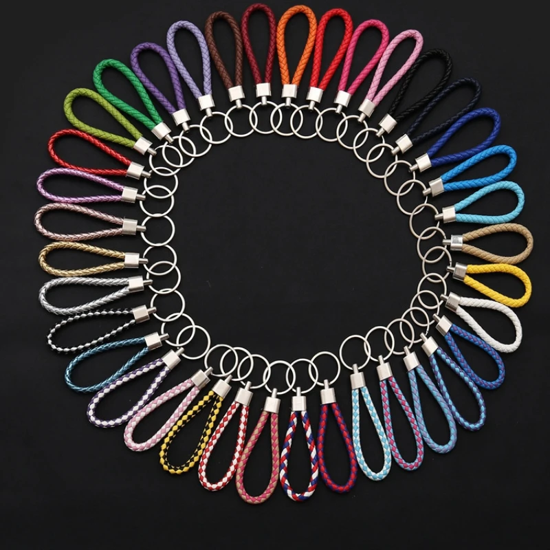 

1pc PU Leather Braided Woven Rope keychain DIY Bag Pendant Key Chain Holder Key Car Trinket Keyring For Men Women Key Ring