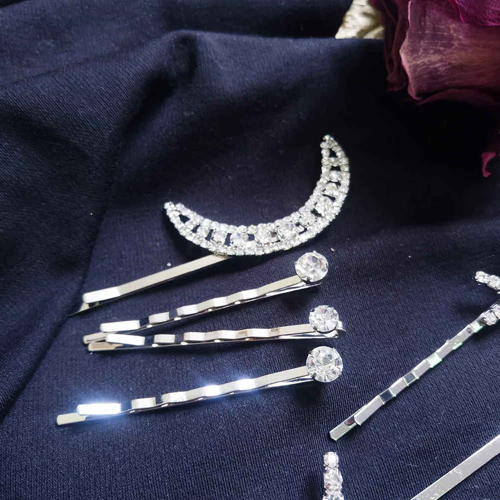 

7Pcs Moon Star Shape Crystal Hair Clips Chic Decorative Accessories for Teen Girls Ladies Retro Stylish Headwear