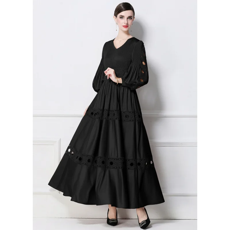 Faion-Border Mujer Remove Middle Link Moda Plisado Maxi Dr Europeo Sle Cintura Suelta Material de Terciopelo