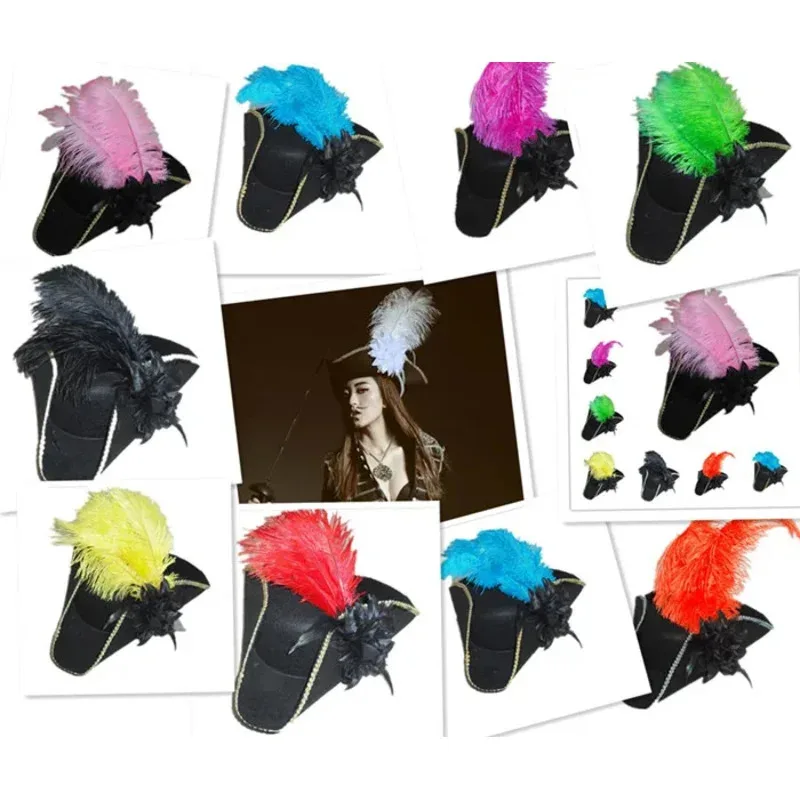A Litter Of Bears Jack Sparrow Captain Rustic Tricorn Cap Black Ancient Hats Vintage Feather Hat Pirate Court T 2025 New