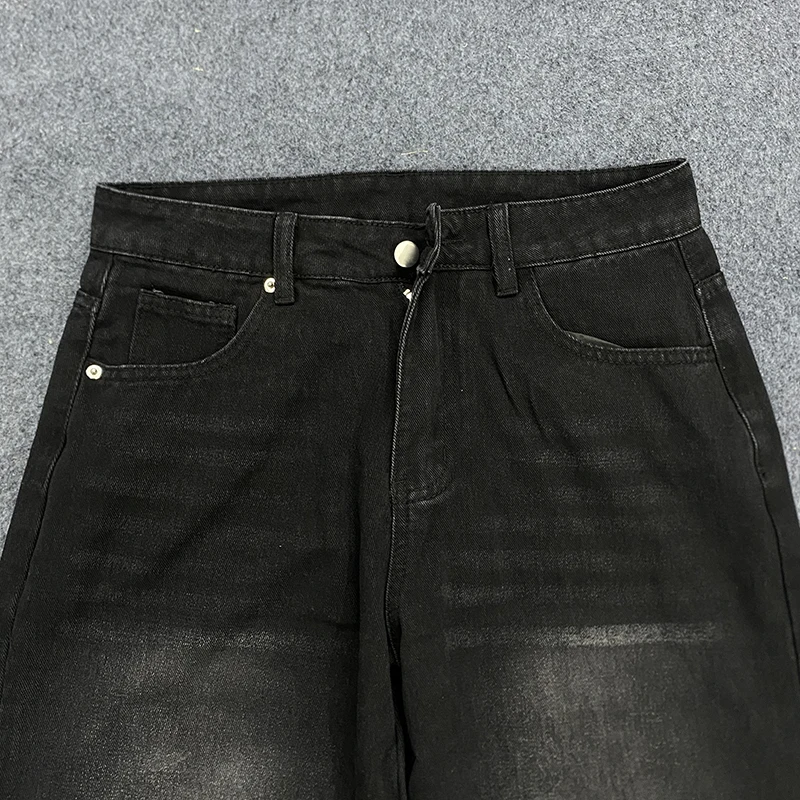 Vintage gewassen denim broek herfst rechte pijpen casual straat rits borduurpatroon voor dames