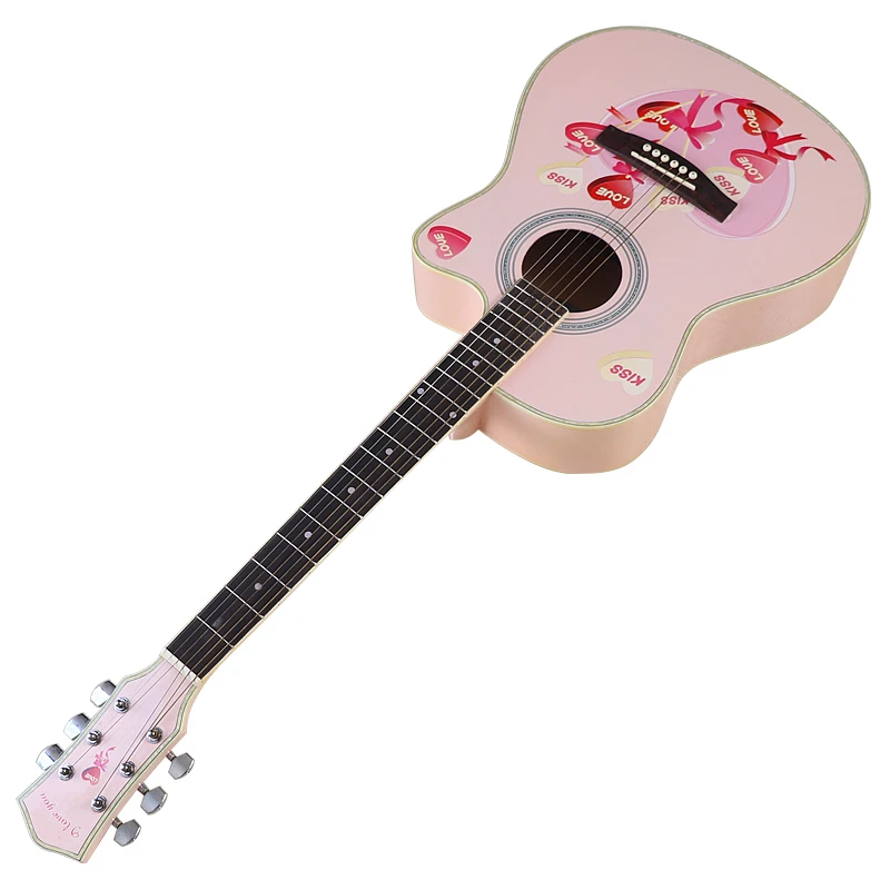 Frete grátis guitarra acústica de 6 cordas 40 tamanhos guitarra folk preta alto brilho rosa com bolsa