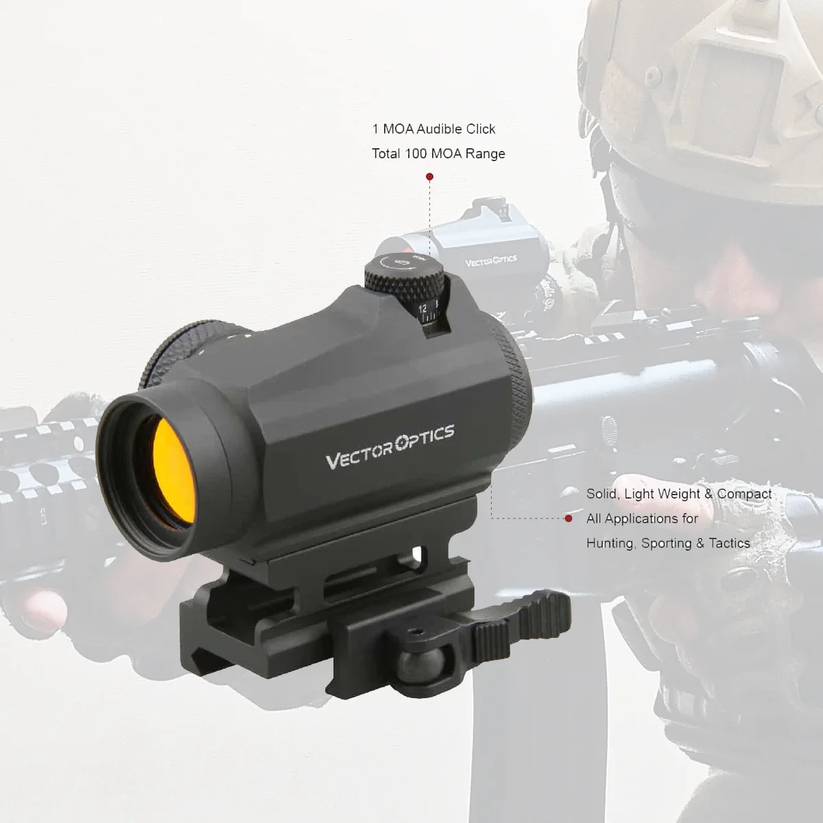 Vector Optics Maverick GenII 1x22 Celownik kolimatorowy Red Dot do polowania i taktyki z odkrytą wieżyczką i montażem QD dla prawdziwych broni .308