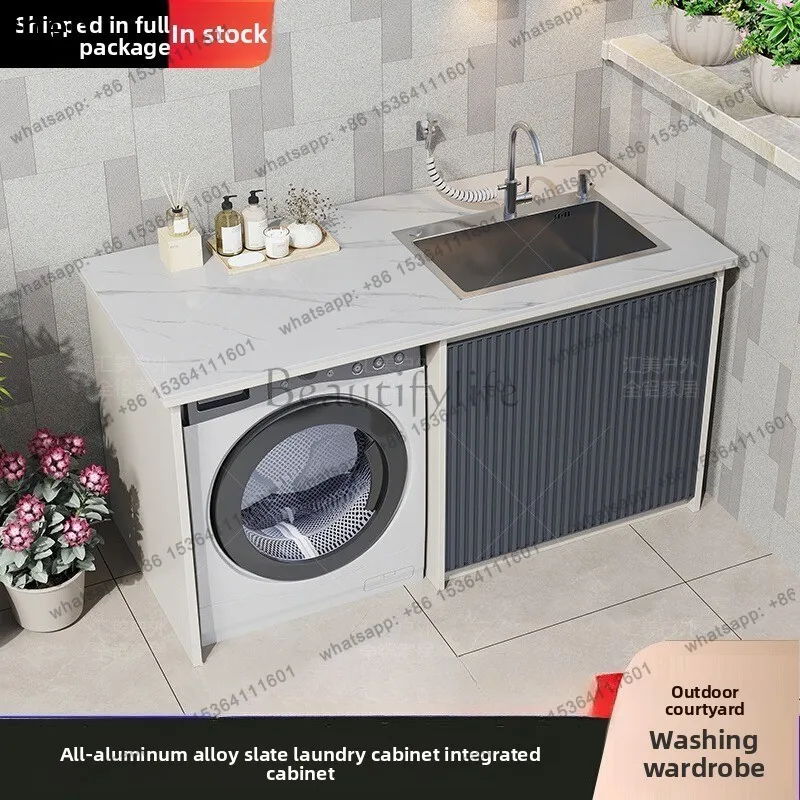 Outdoor Full Aluminum Alloy Rock Board Laundry Cabinet Outdoor Sunscreen Washing Machine Cabinet Sink Washstand Basin