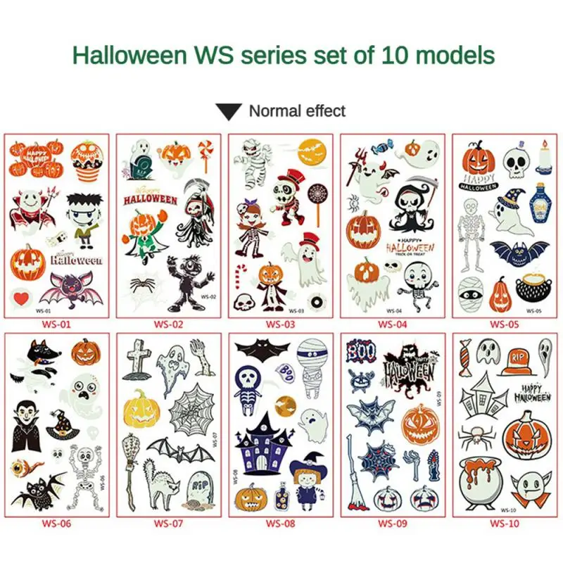 Halloween Tattoo Stickers One Set Of 10 Sheets Not Easy To Fall Off Halloween Party Decorations Waterproof And Sweatproof