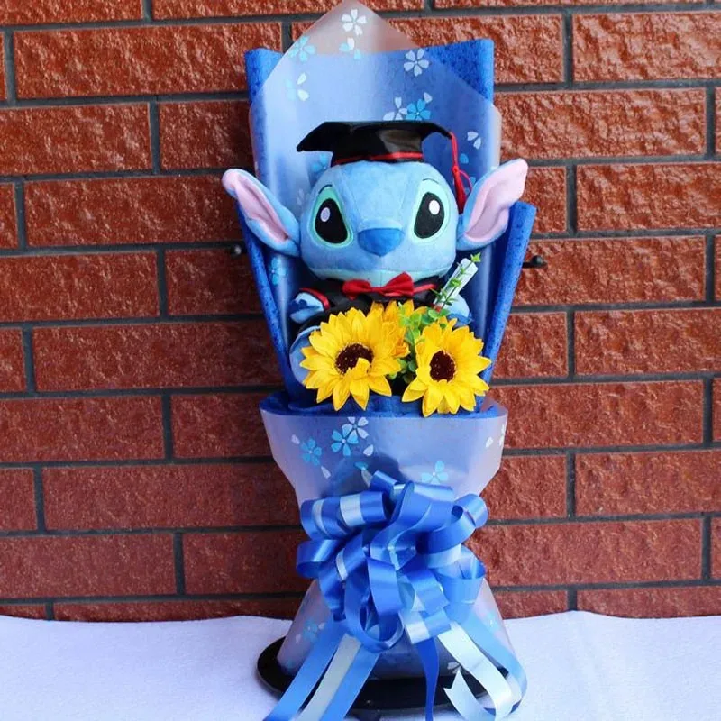 Disney Stitch Flower Bouquet Cartoon Lilo Stitch peluche bambola Bouquet confezione regalo bambini natale regali di compleanno regalo di san valentino