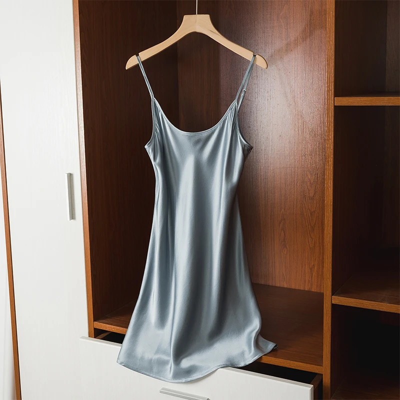 22 Momme 100% Mulberry Silk Dress Women Sleepwear Sexy Nightgown Spaghetti Strap Sleeveless Dress Soft Skin Care