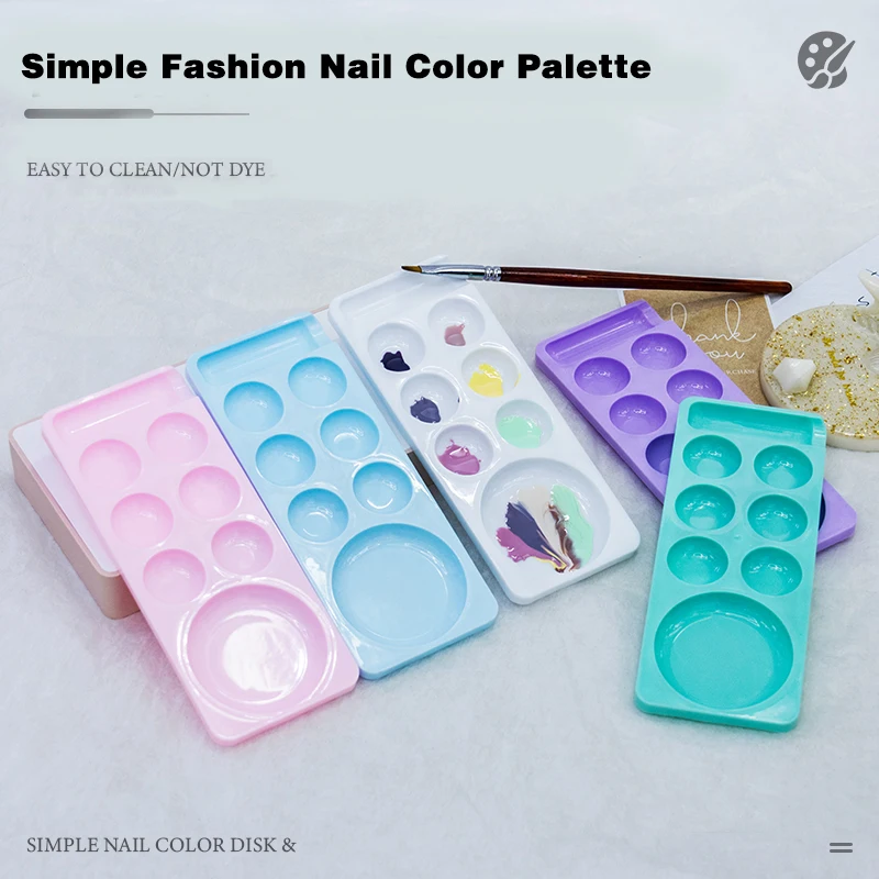 

Nail Polish Trays Watercolor Palettes Plastic Paint Tray 7 Holes With Pen Holder White Color Mixing Palette Nails Painting Tools