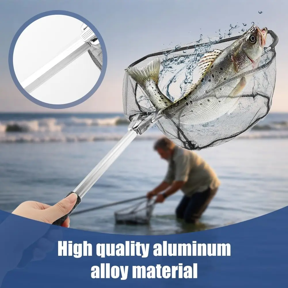 Faltbarer Fischlandungsnetz mit 55 cm Teleskopstange, gummibeschichtetem Netz, Fliegenfischernetz für Teich, Forellen, Karpfen, Fang & Freilassung – Detail 11