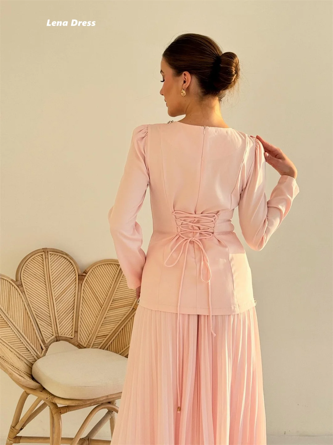 لينا الوردي فساتين لحضور الحفلات الموسيقية 2025 فستان سهرة نسائي فاخر امرأة طويلة الأكمام فستان حفلة فاخرة رقبة مستديرة مخصصة فستاين سهرة/فساتين الحفلات #5