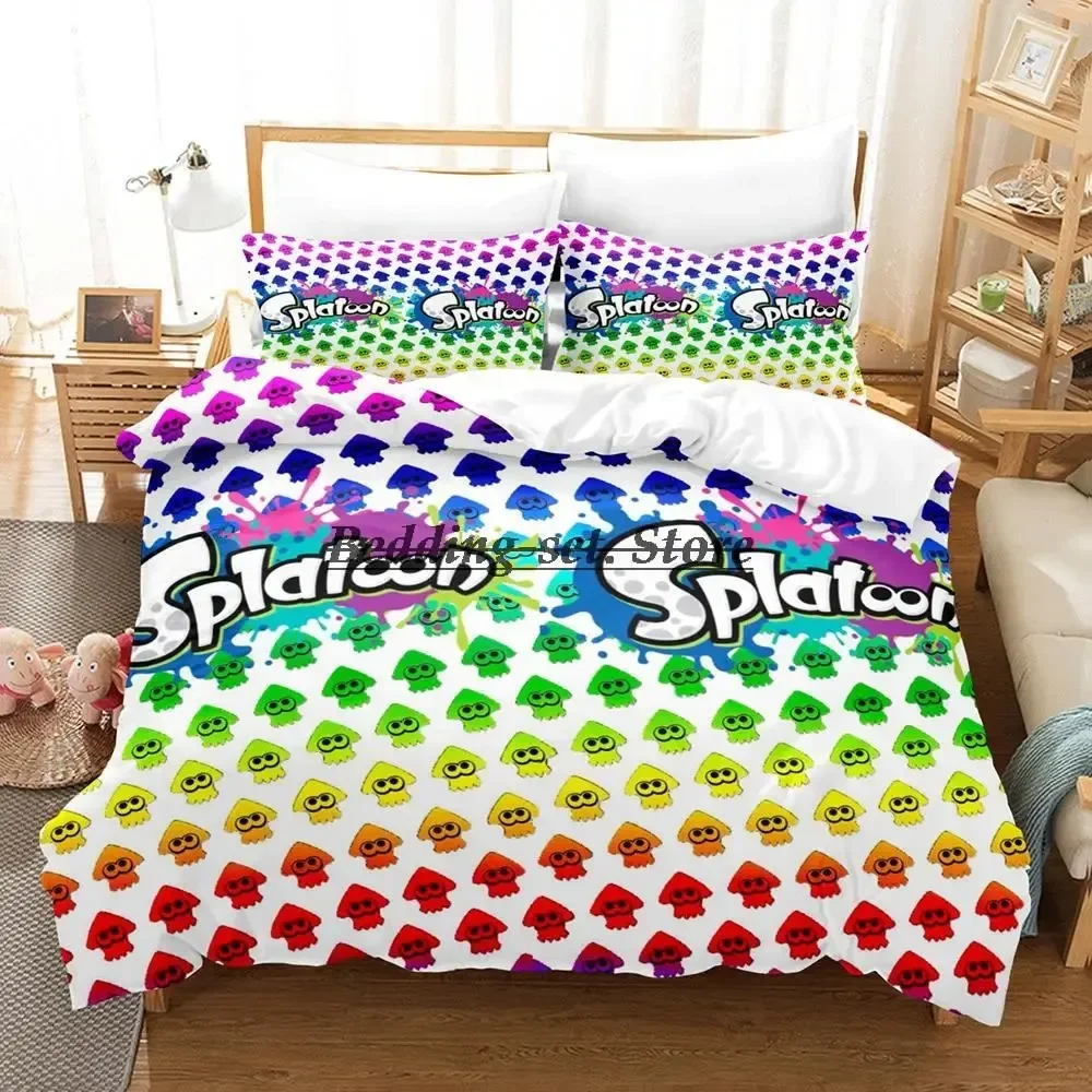 2023 Splatoon 3 Inkling Squid Bedding Set Single Twin Full Queen King Size Bed Set Aldult Kid Bedroom Duvetcover Sets