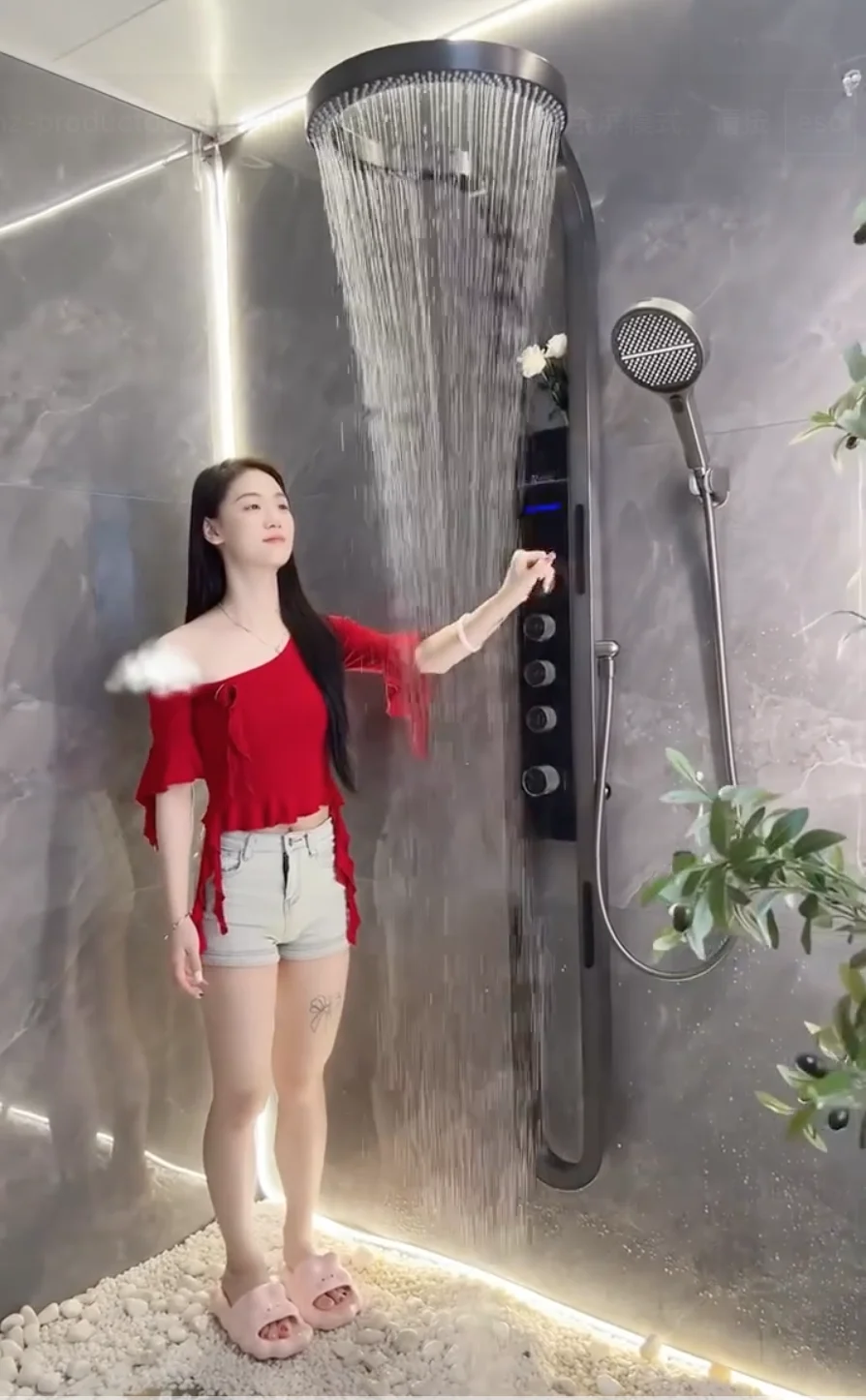 2025 Booming Black Multifunction Rainfalll Piano Key Hot and Cold Sprinkler Massage Shower Head Sets System Panel