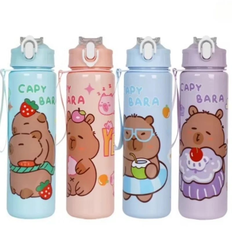 700 ml Capybara Niedlicher Wasserbecher mit Strohhalm und Griff, Sportwasserflasche, großes Fassungsvermögen, Reisewasserbecher für Fitnesssport
