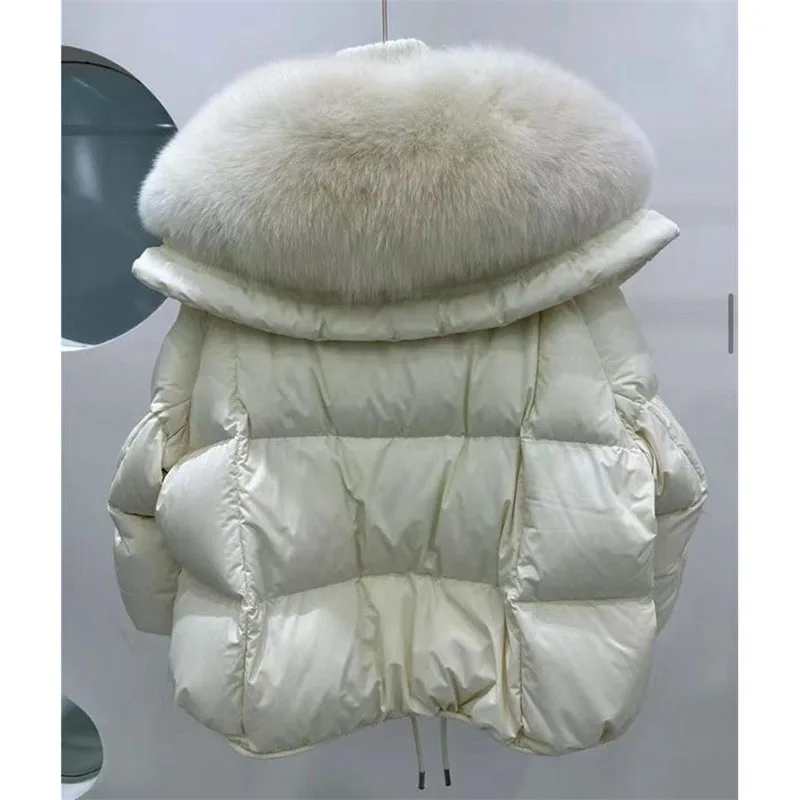 Korean Coat With Large Fur Collar Puffer Women Coat Parka 2024 New Winter Loose Jacket Short Down Jacket Snow Wear Outwear