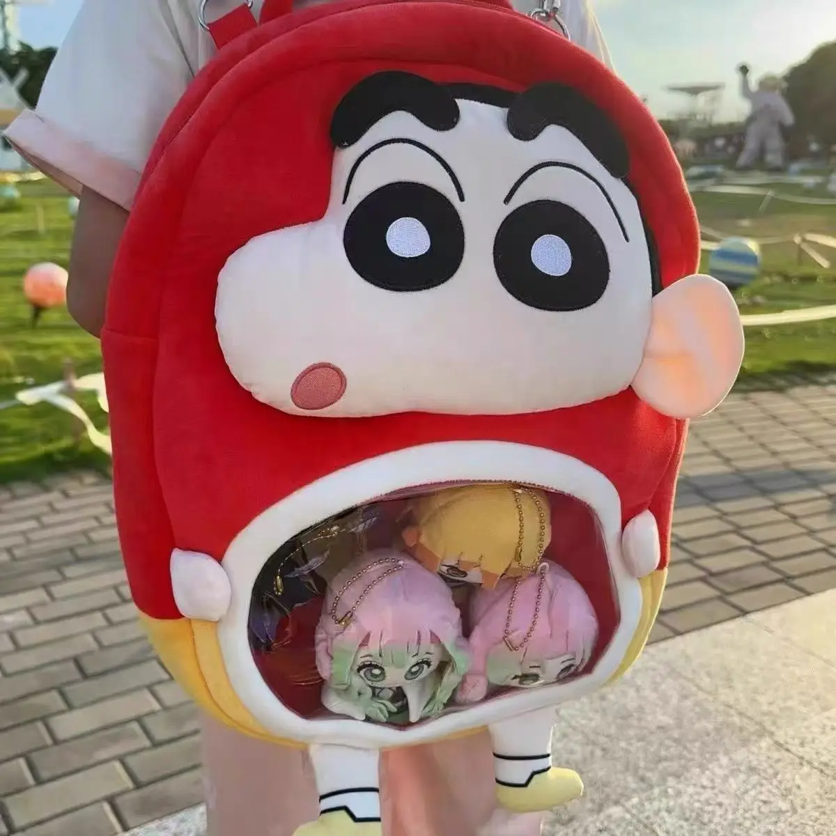 2025 pacote de dor novo bonito dos desenhos animados ombro crayon shin chan mochila boneca bonito dos desenhos animados estudante mochila de pelúcia presentes da menina brinquedos