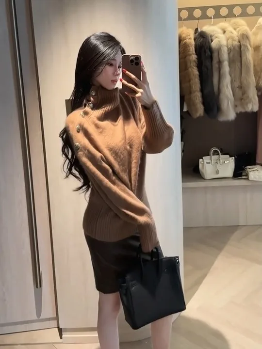 طبطب رقيق محبوك سترة المرأة الخريف الشتاء ثي كسول العلوي سترة Elely Ladylike Sle أعلى الدفء التدفئة #4