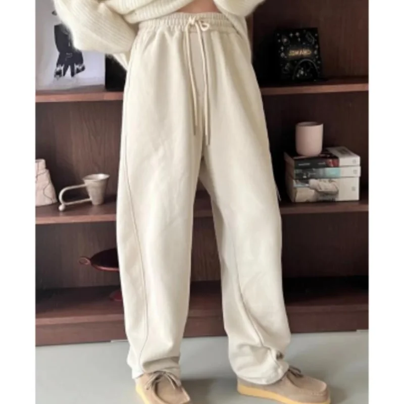 

Women's Bottoms Black Drawstring Sweatpants Casual High Waist Straight Mopping Pants Fashion Baggy Wide Leg Trouser Ladies Autum