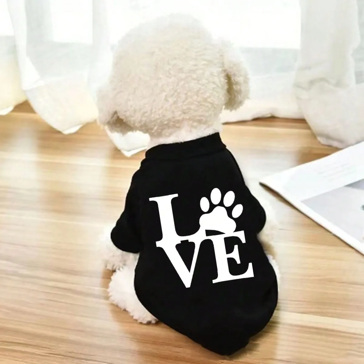 1pc Pet Short Sleeve T-Shirt With Dog Paw Print & "Love" Lettering, Suitable For Poodle, Bichon Frise, Teddy Dog, Cat view 2